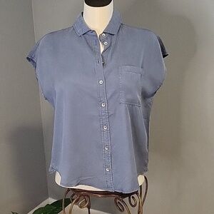 Workshop Republic Clothing Denim Sleeveless Button Down Hi Low Blouse  Size XS